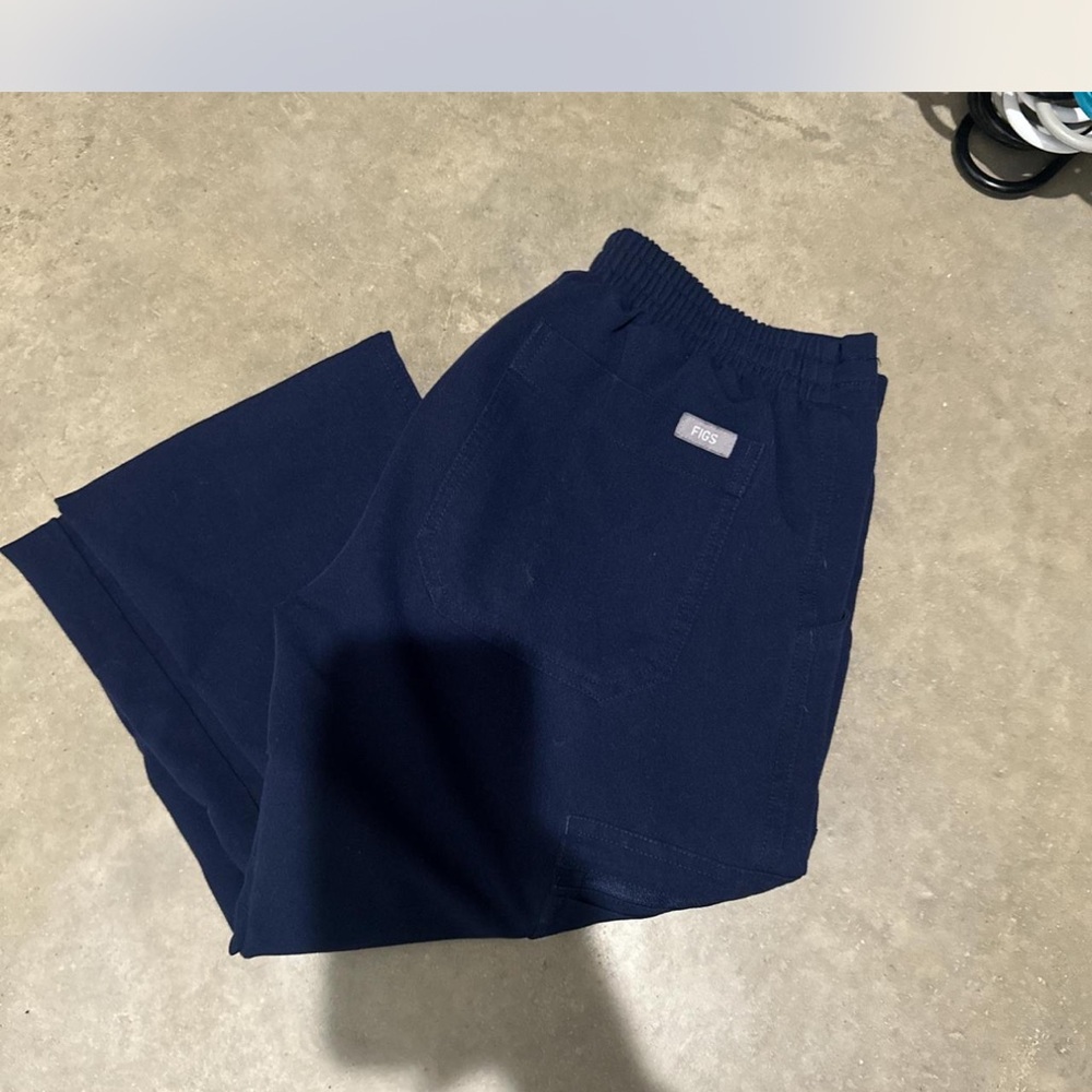 Figs Blue Straight Leg Pants with Elastic Waistband
